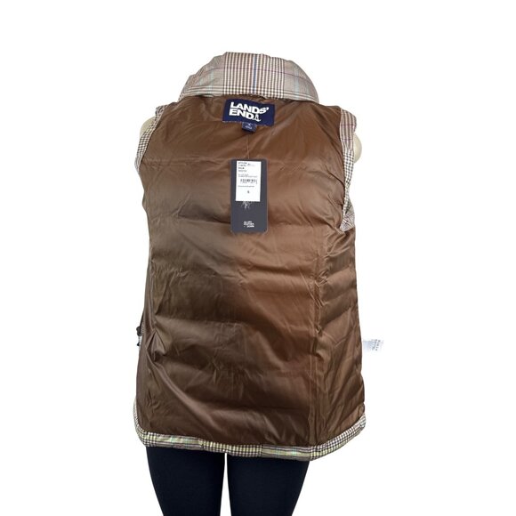Lands End Women's Brown Plaid Puffer and Turtleneck Down Vest Sz S - New - Picture 4 of 8